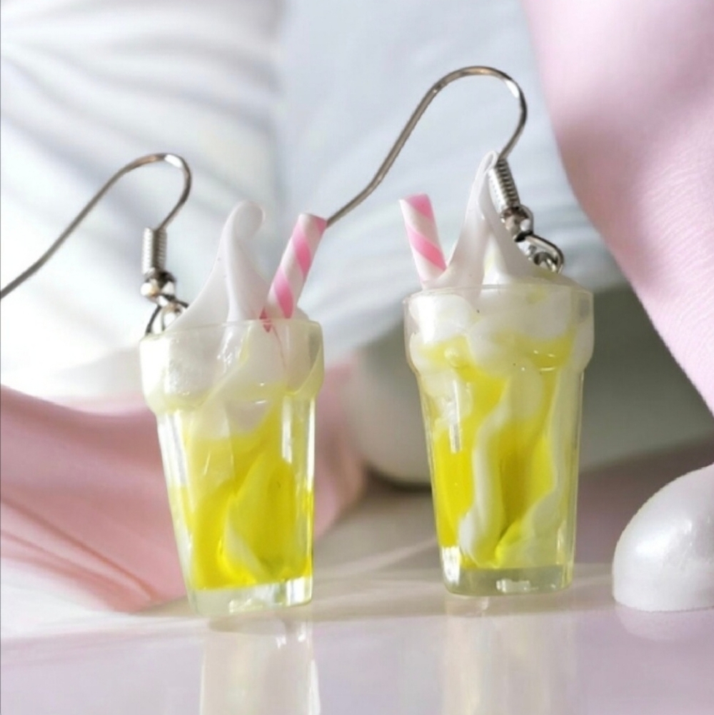 Yellow Ice Cream Drink Earrings